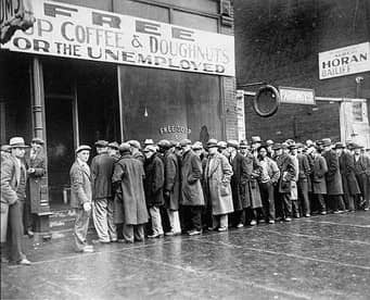 People waiting in line for coffee & doughnuts