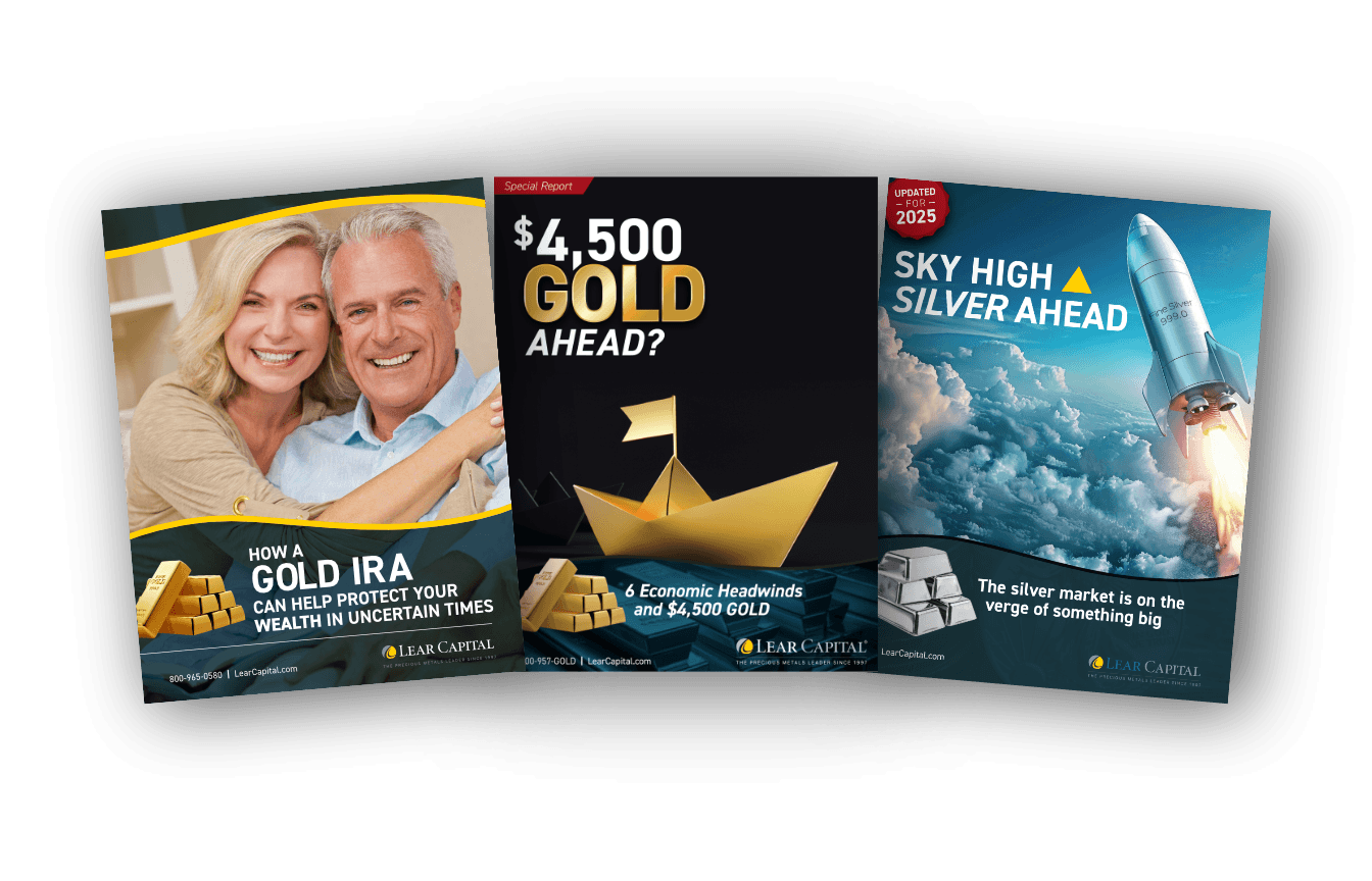 4 brochures: Precious Metals Investing, $4,200 Gold Ahead, Bankrupting America, The Death of Money As We Know It